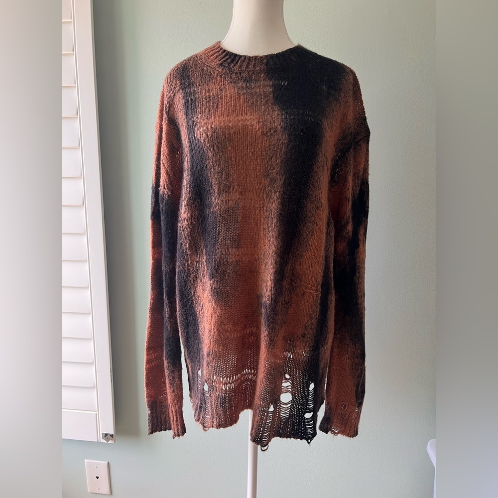Elan Black and Brown Distressed Turtleneck Sweater